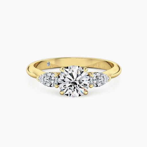 Round Diamond With Side Pear Cut Engagement Ring
