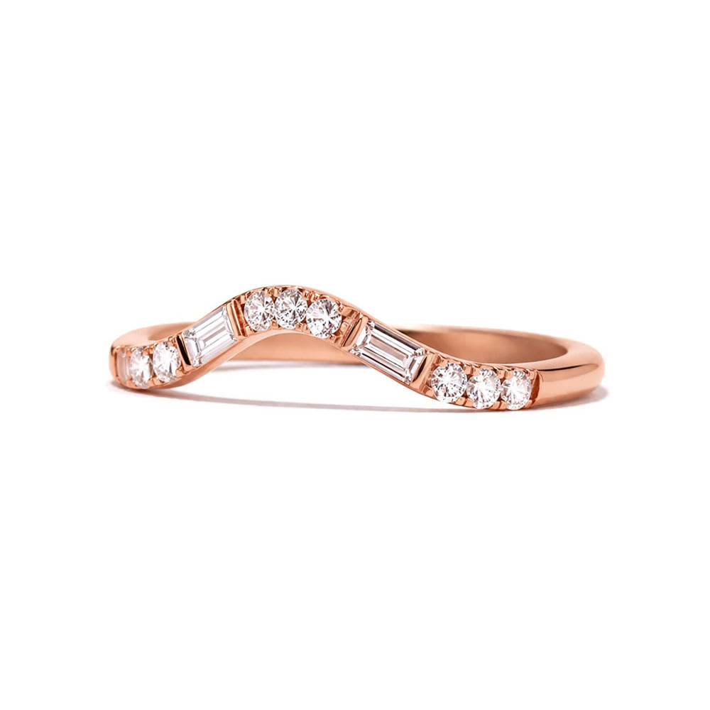 Baguette and round curve ring