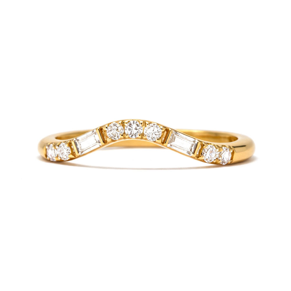 Baguette and round curve ring