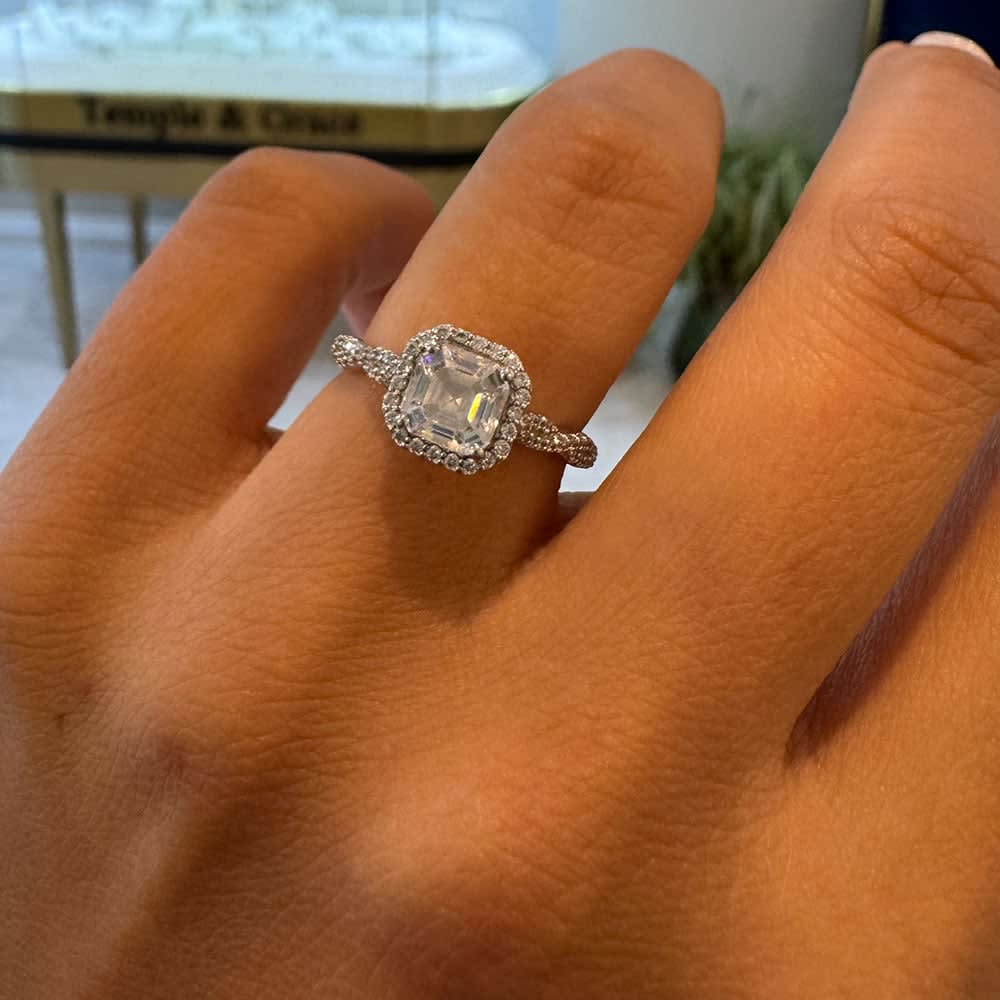 2ct lab asscher cut on a diamond band