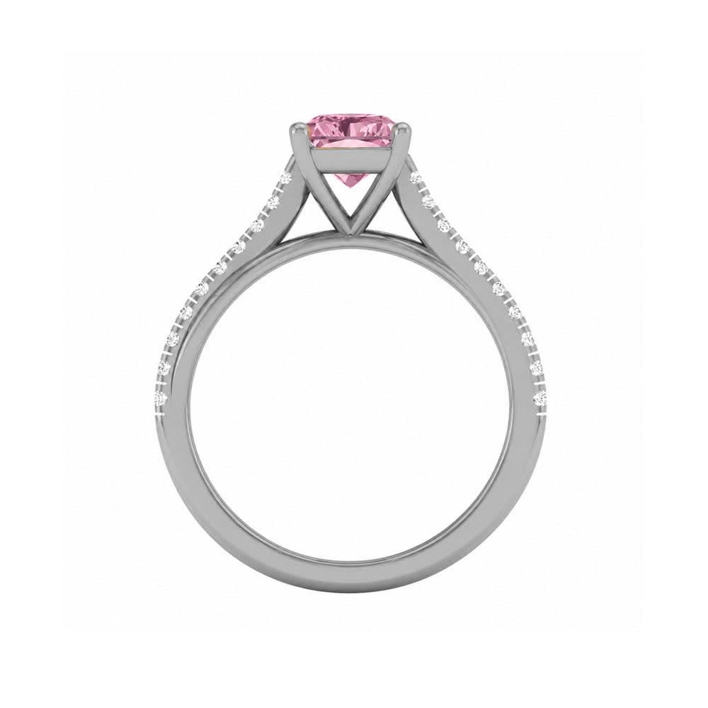 Pink Lab Radiant Cut Diamond Engagement Ring On A Twisted Band