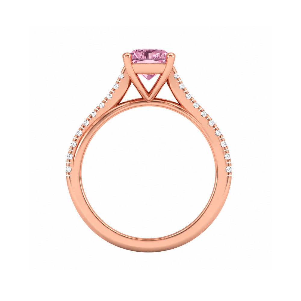 Pink Lab Radiant Cut Diamond Engagement Ring On A Twisted Band