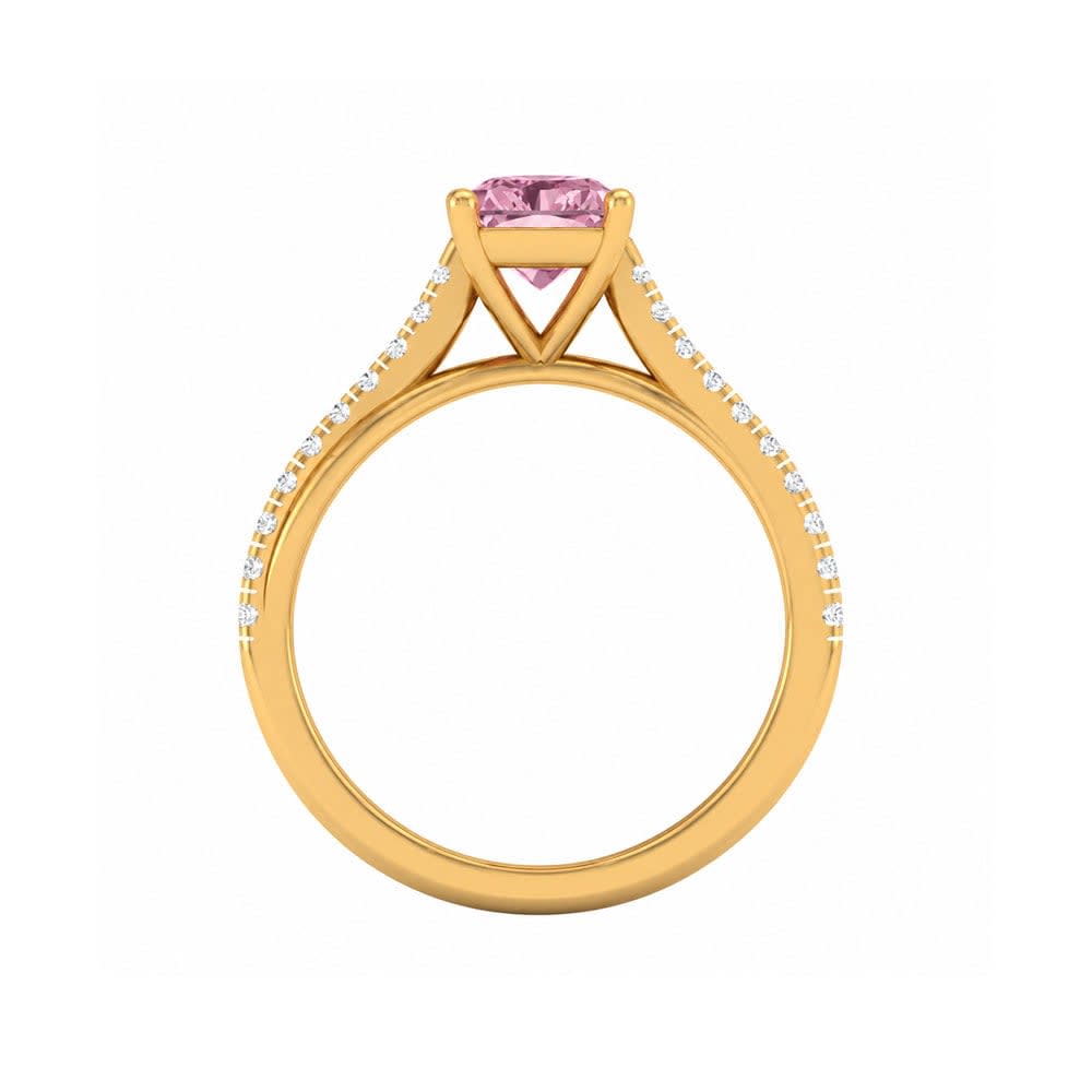 Pink Lab Radiant Cut Diamond Engagement Ring On A Twisted Band