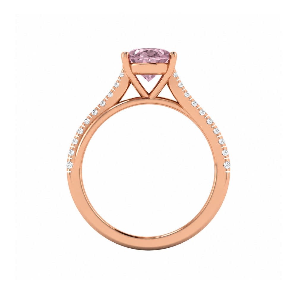 Pink Lab Oval Cut Diamond Engagement Ring On A Twisted Band