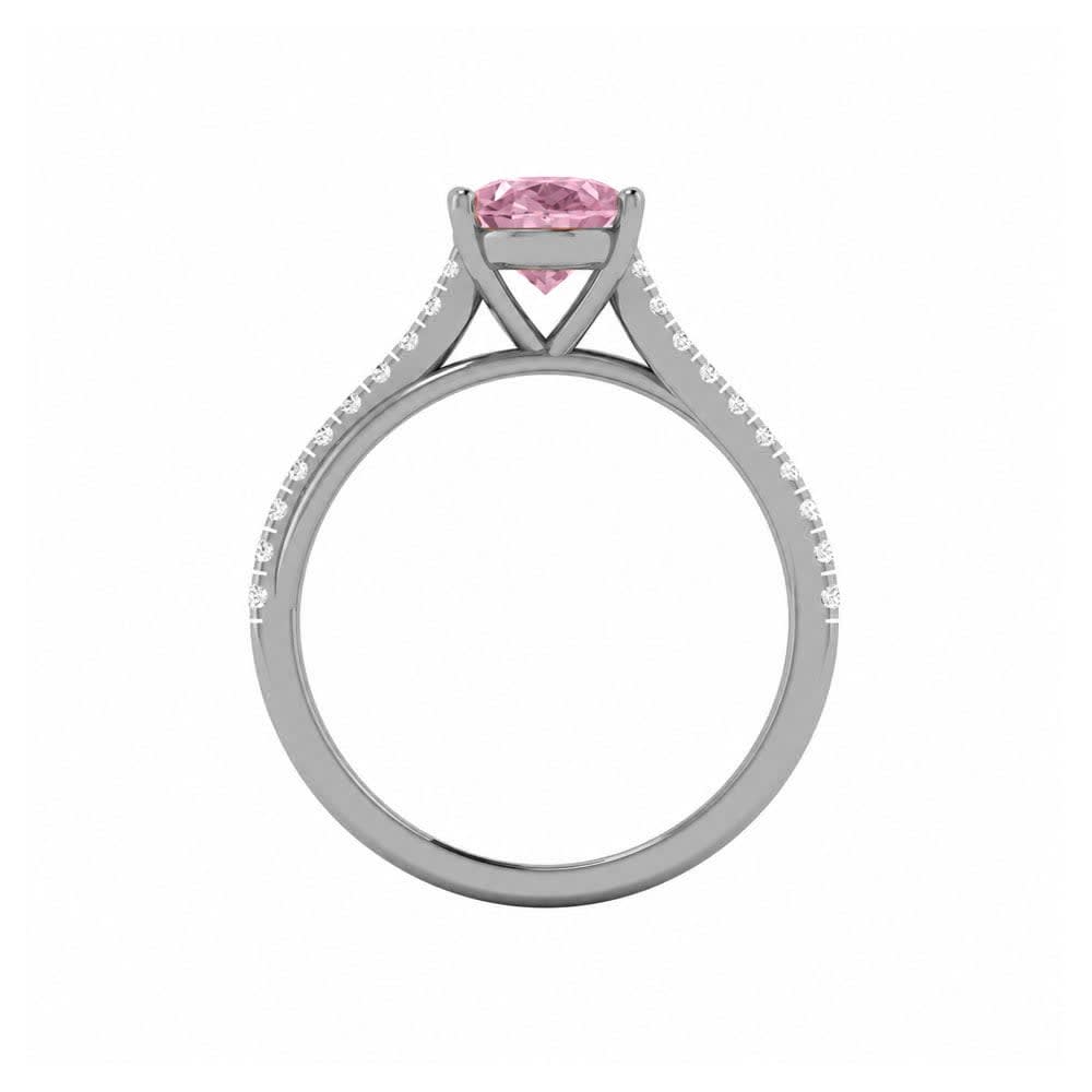 Pink Lab Oval Cut Diamond Engagement Ring On A Twisted Band