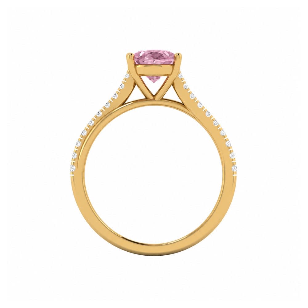 Pink Lab Oval Cut Diamond Engagement Ring On A Twisted Band