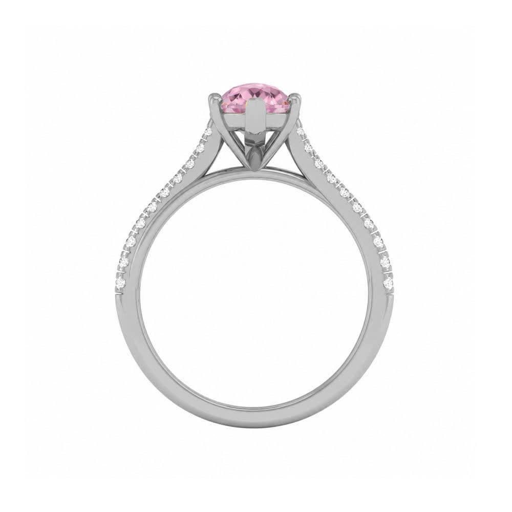 Pink Lab Pear Cut Diamond Engagement Ring On A Twisted Band