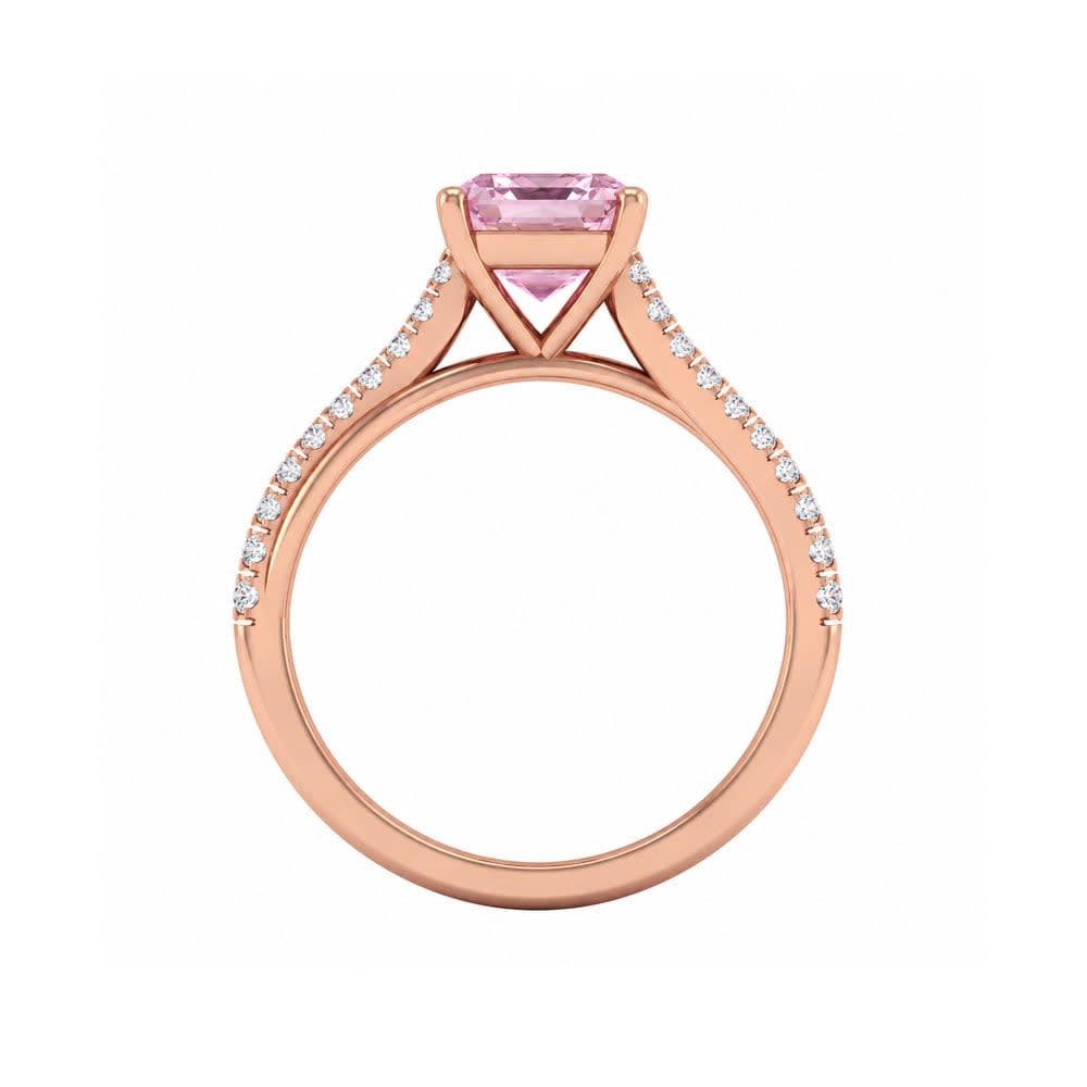 Pink Lab Asscher Cut Diamond Engagement Ring On A Twisted Band