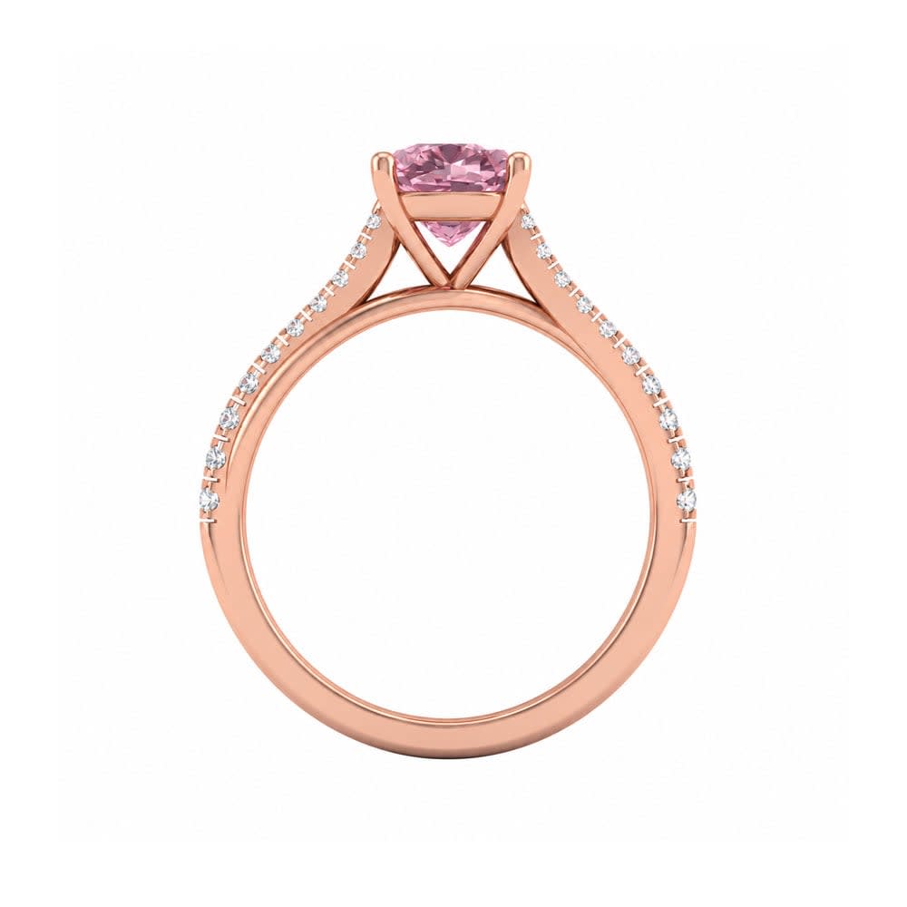 Pink Lab Cushion Square Cut Diamond Engagement Ring On A Twisted Band