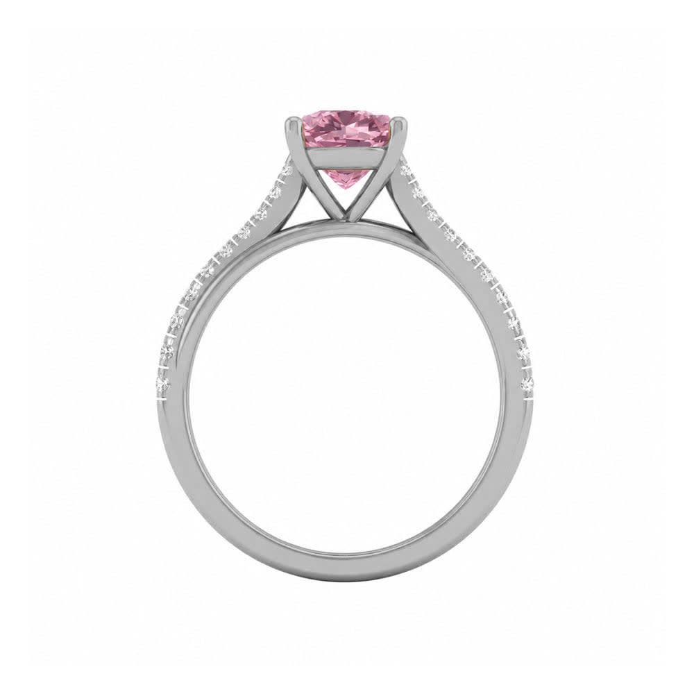 Pink Lab Cushion Square Cut Diamond Engagement Ring On A Twisted Band