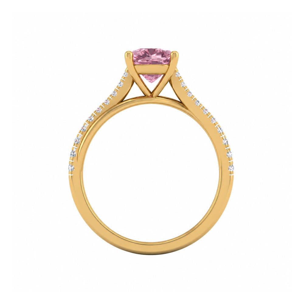 Pink Lab Cushion Square Cut Diamond Engagement Ring On A Twisted Band
