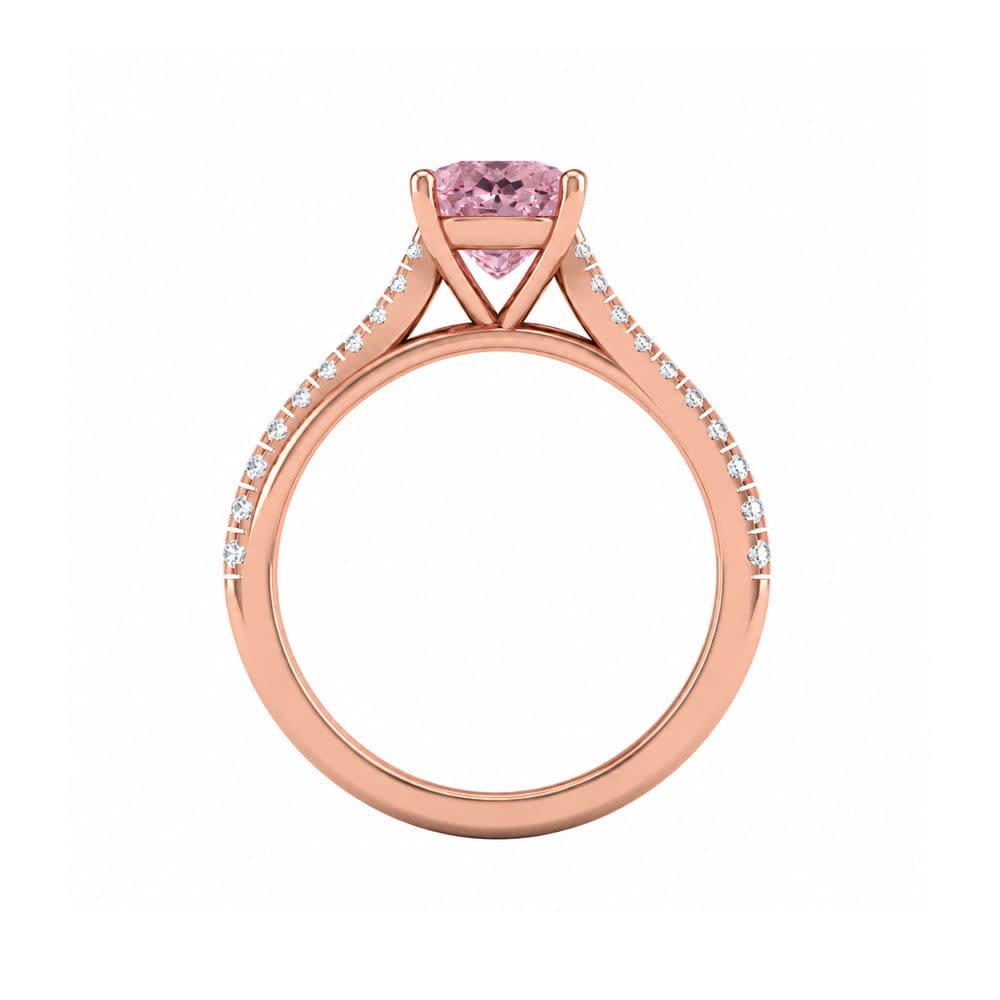 Pink Lab Emerald Cut Diamond Engagement Ring On A Twisted Band