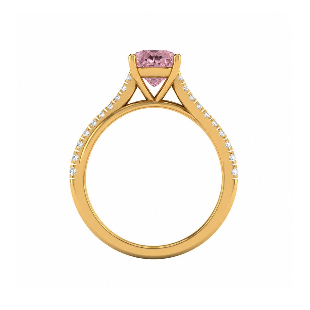 Pink Lab Emerald Cut Diamond Engagement Ring On A Twisted Band