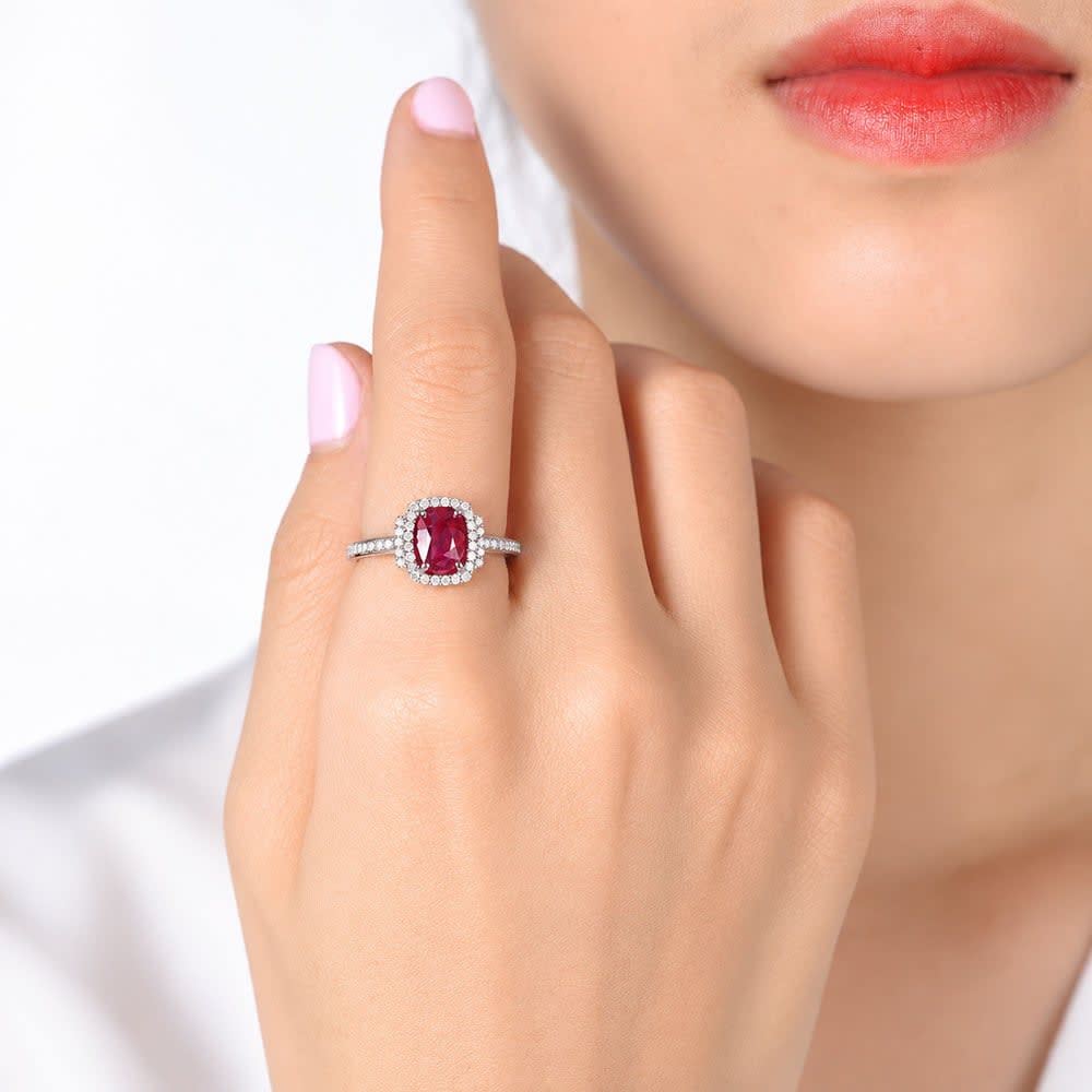 Oval Ruby with Cushion halo