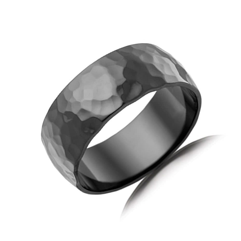 Hammered Finish Zirconium Wedding Band