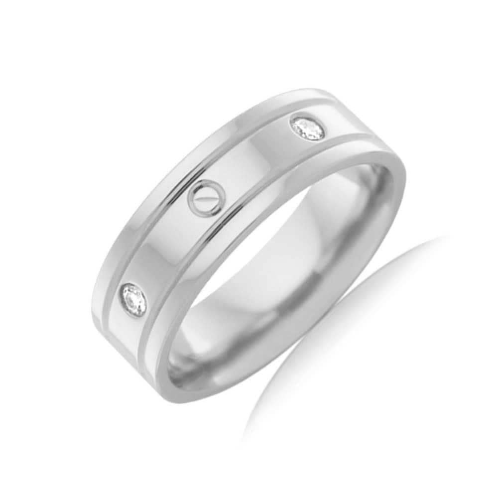 Diamond Grooved Mens Ring F3421