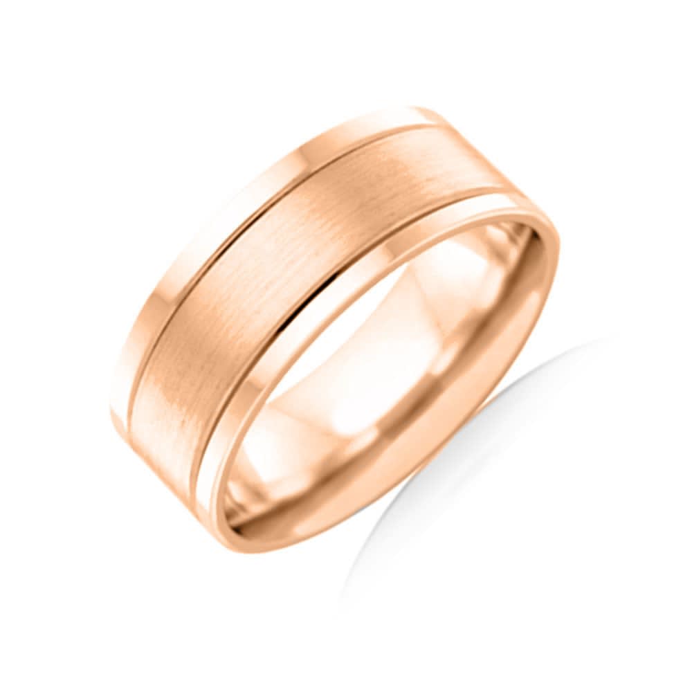 Double grooved mens wedding ring F3985