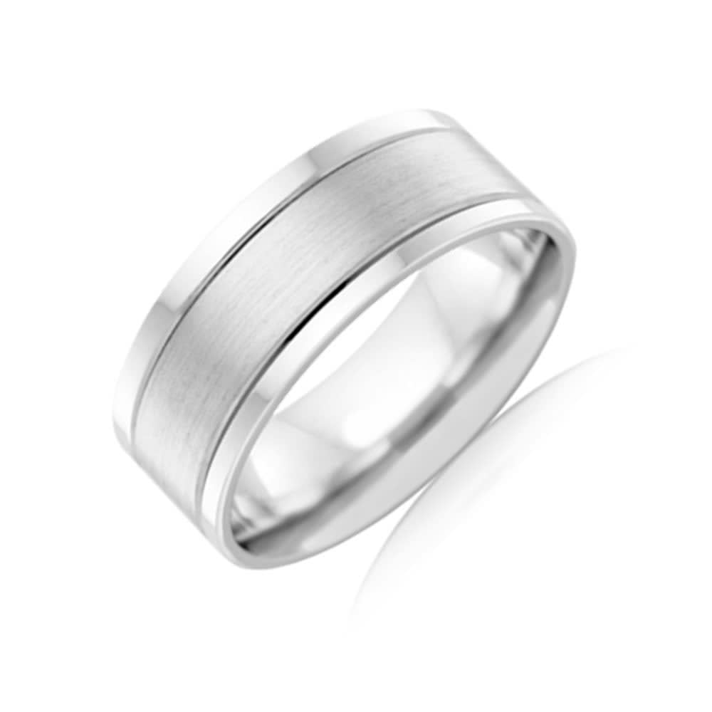 Double grooved mens wedding ring F3985