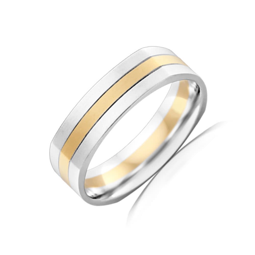Two tone grooved mens ring 2T2978