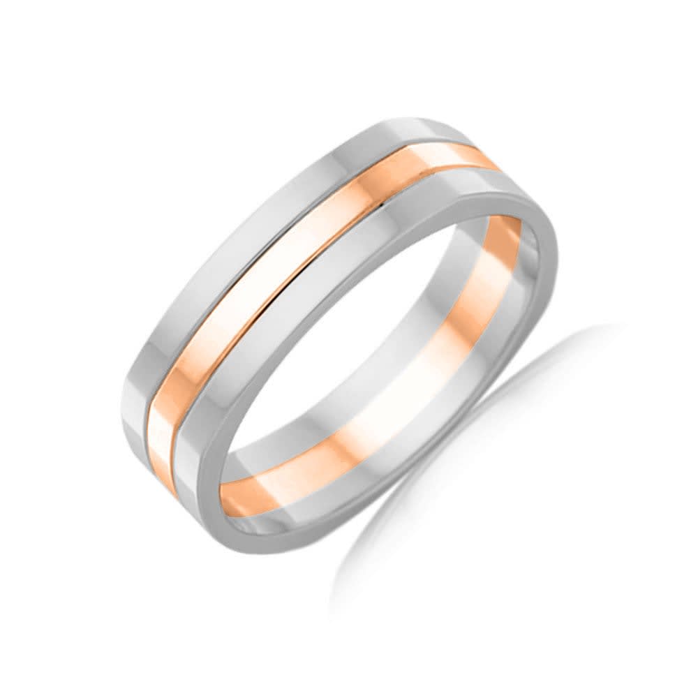 Two Tone Grooved Mens Ring 2T2979