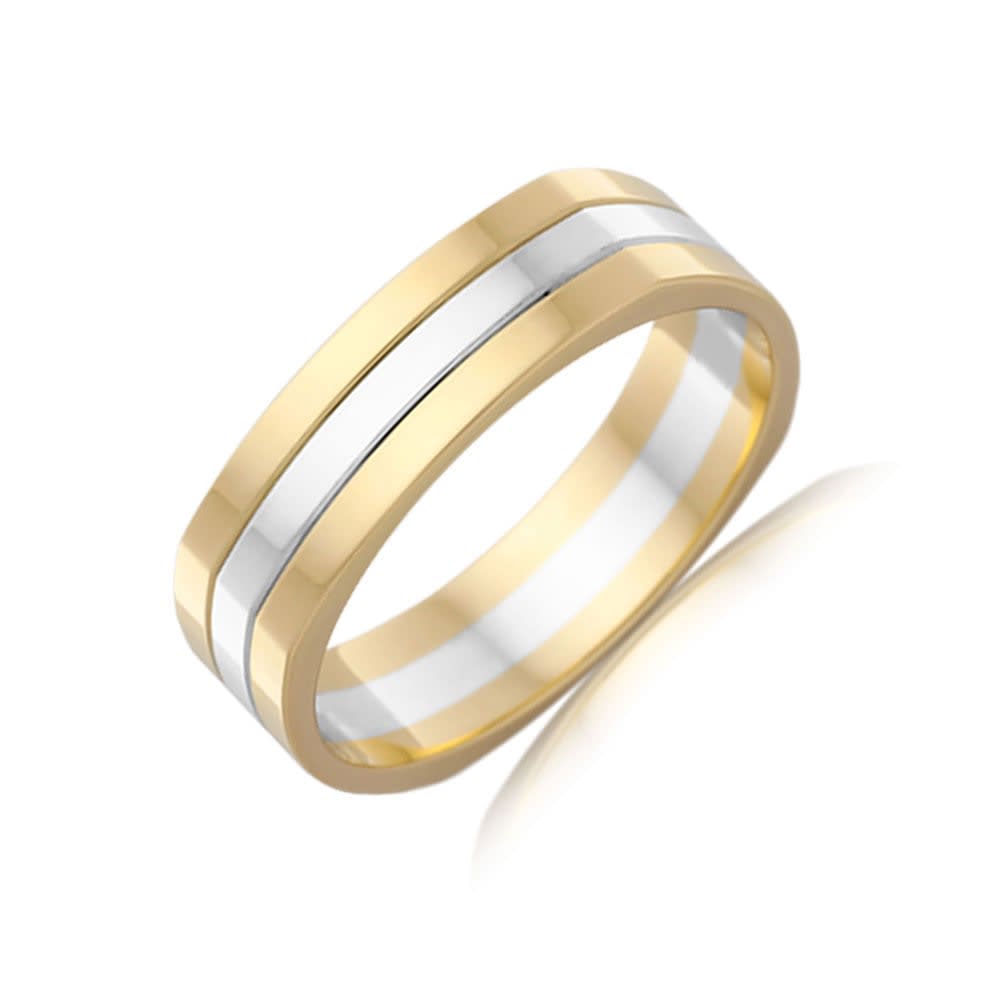 Two Tone Grooved Mens Ring 2T2979