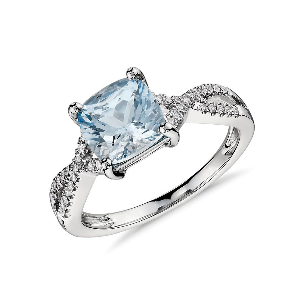 Diamond Aquamarine Gold Silver Infinity Ring