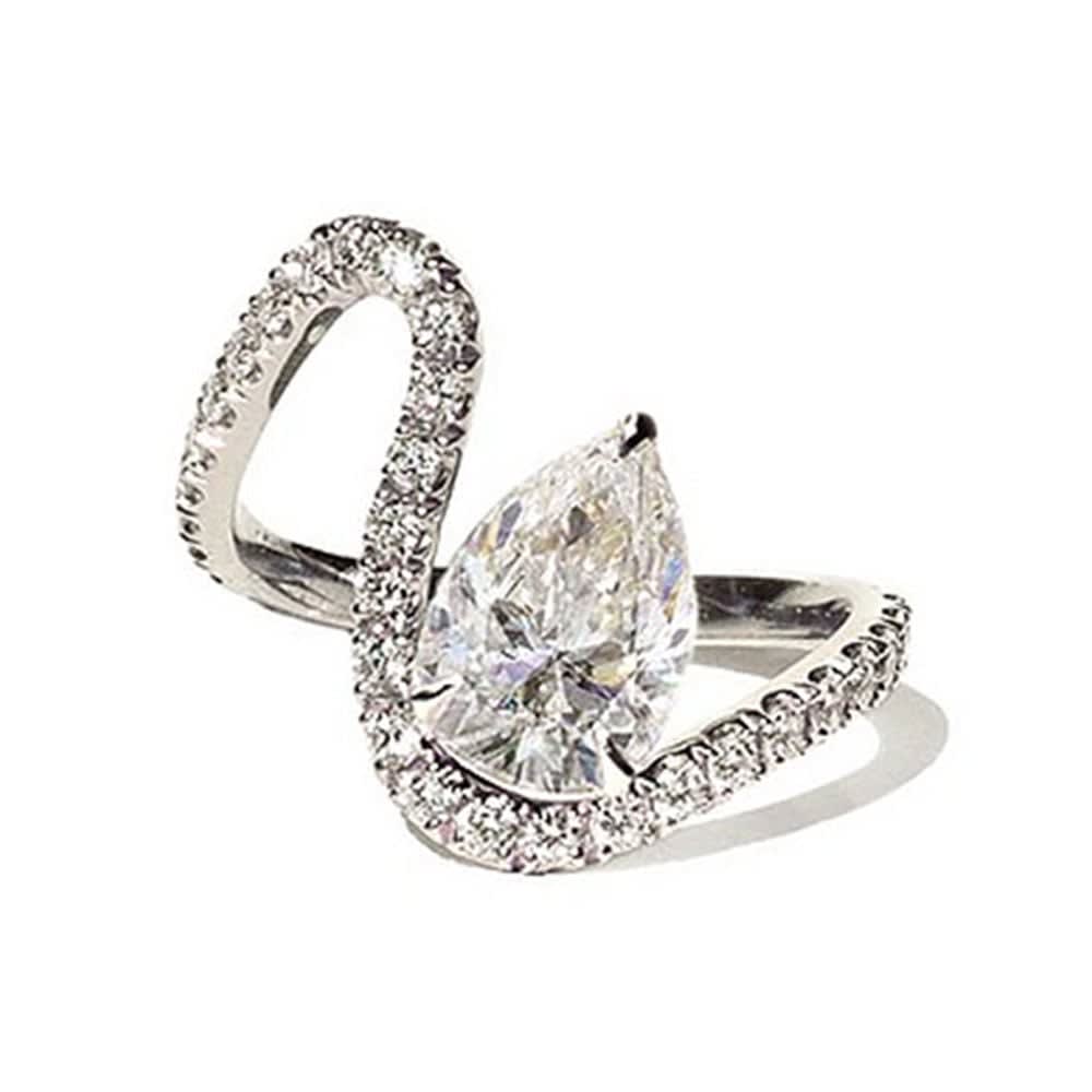 Brilliant Pear Diamond Engagement Curved Pave Ring