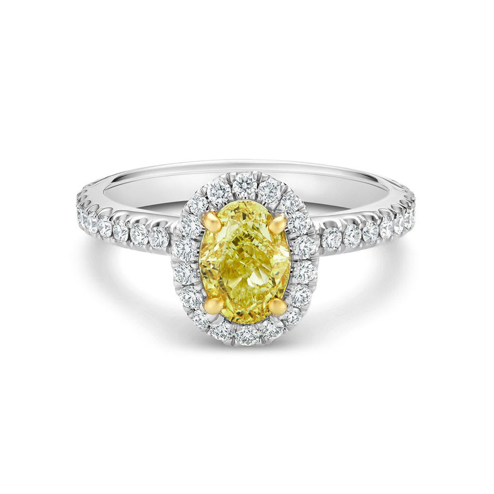Oval Yellow Diamond Engagement Pave Ring