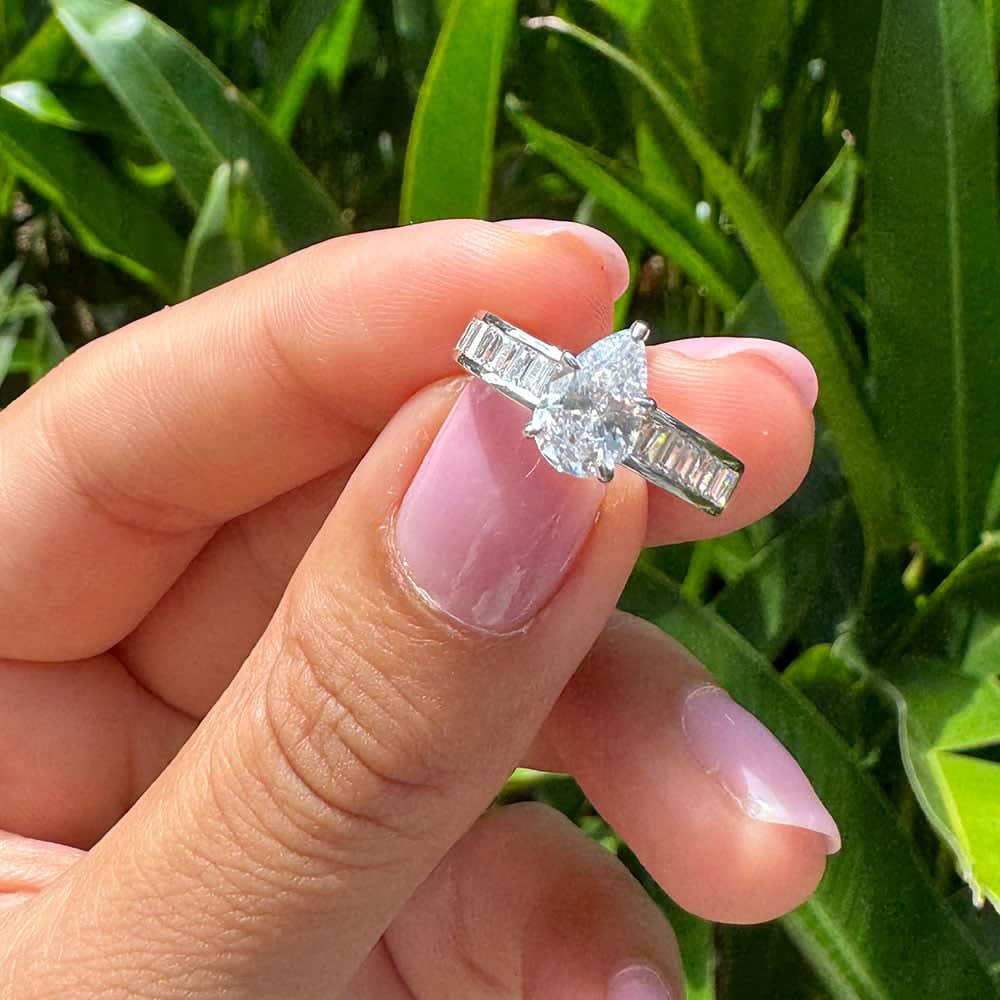 Pear Diamond Engagement Baguette Channel Set Ring