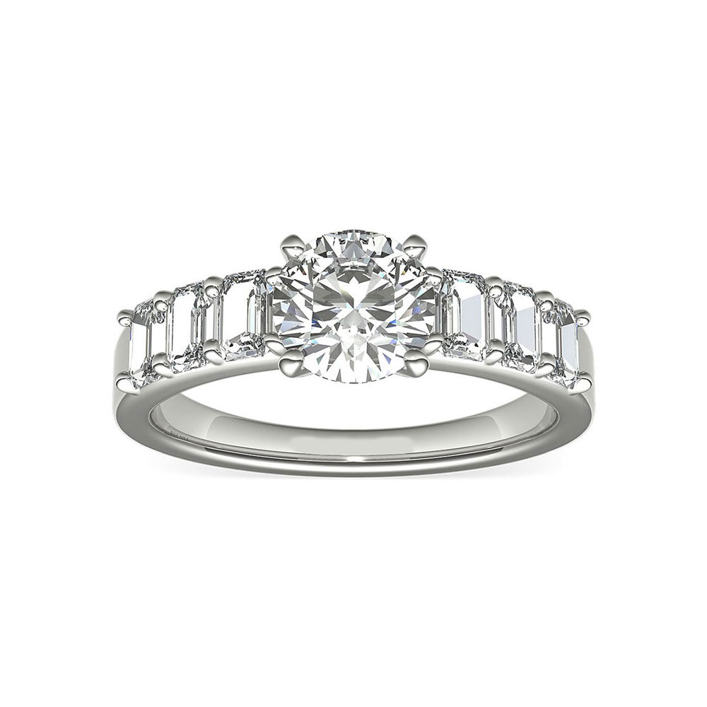 Brilliant Round And Emerald Cut Diamond Engagement Ring
