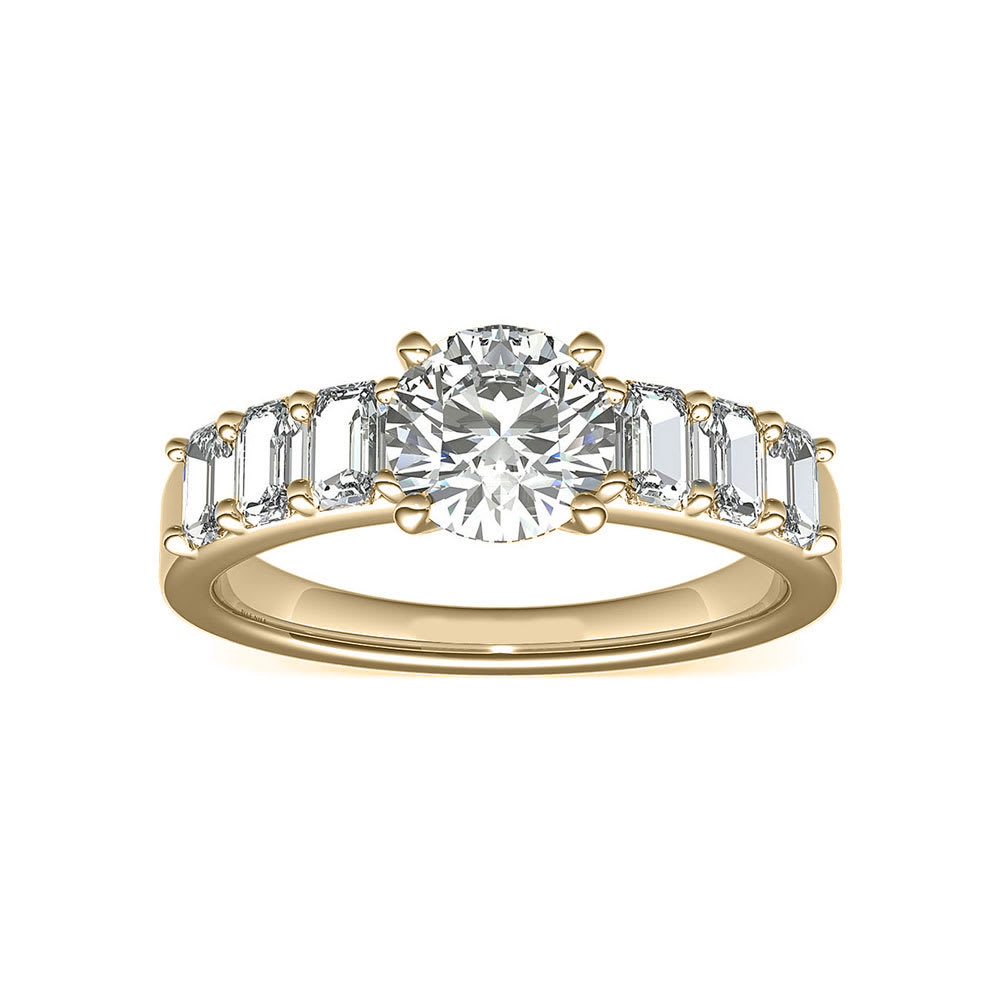 Brilliant Round And Emerald Cut Diamond Engagement Ring