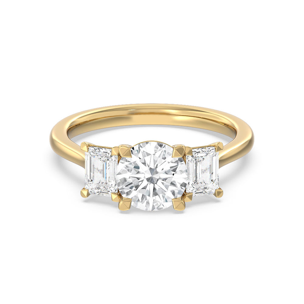 Victorian 18K Gold Filled Three-Stone Halo Lab Diamond Engagement Wedding Ring Set