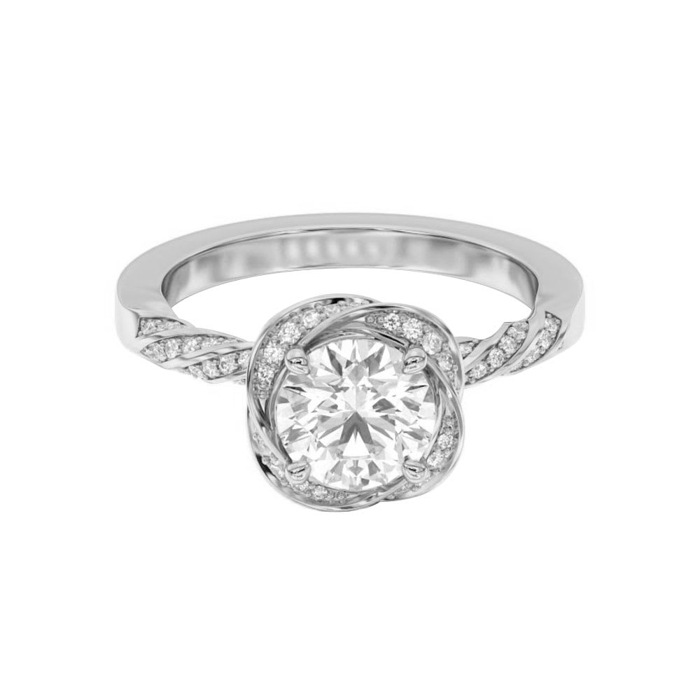 Round Lab Diamond Engagement Ring With Swirl Pattern