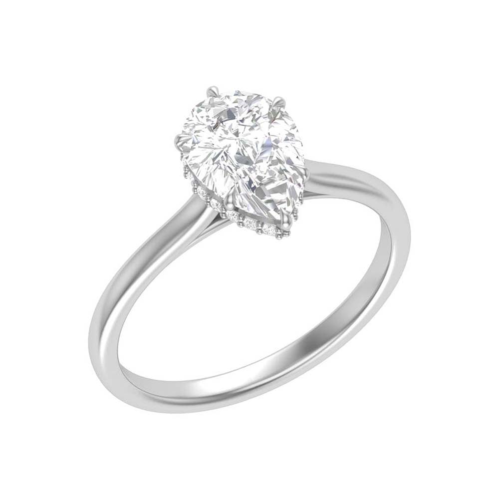 Pear cut lab solitaire with hidden halo