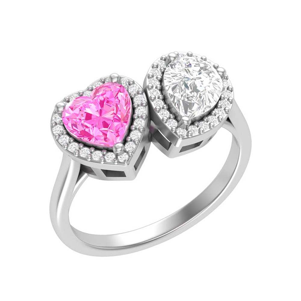 Romantic ring Toi et Moi natural pink sapphire and diamond ring