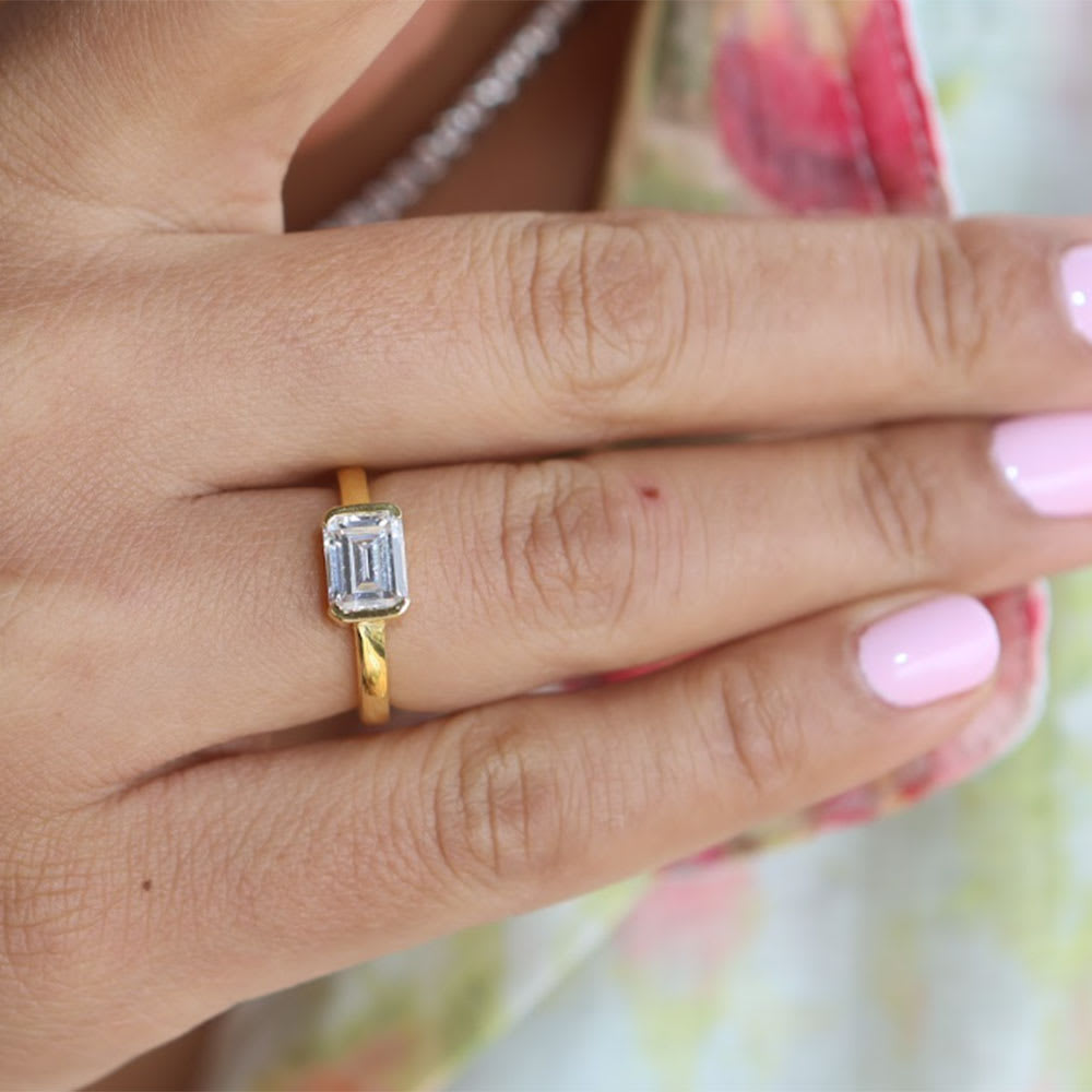 Partial Bezel Lab Emerald Diamond Ring