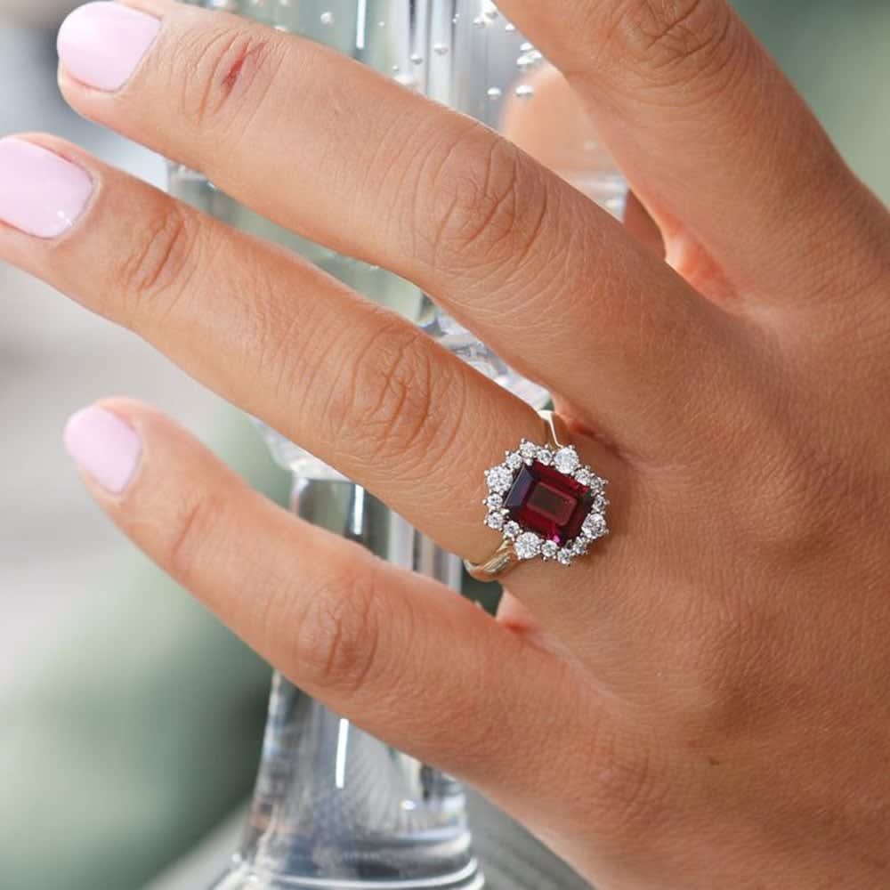 Lab Emerald Cut Ruby With Diamond