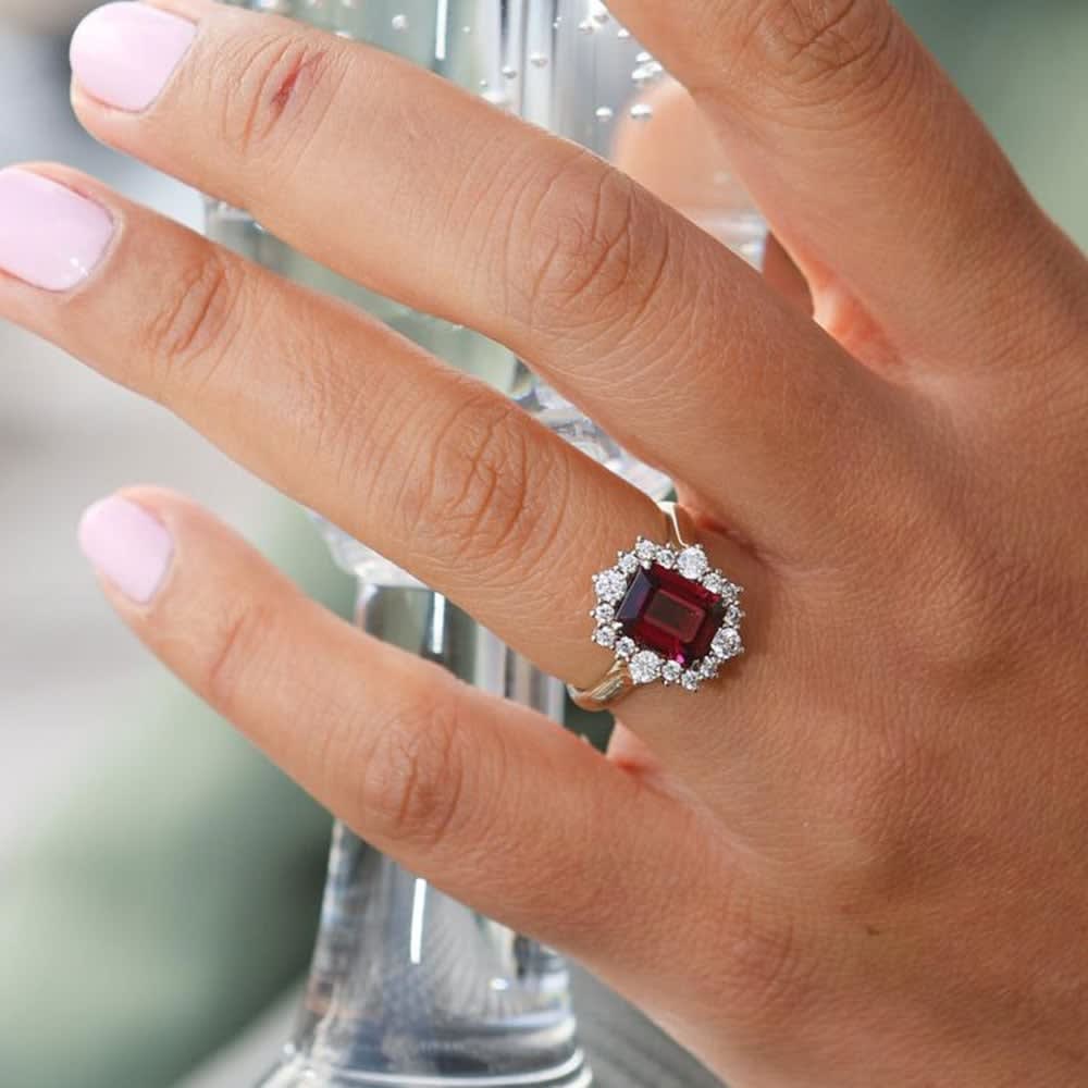 Lab Emerald Cut Ruby With Diamond