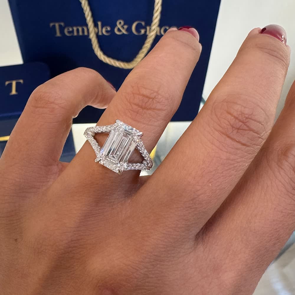 4 Carat Emerald Cut Lab Engagement Ring
