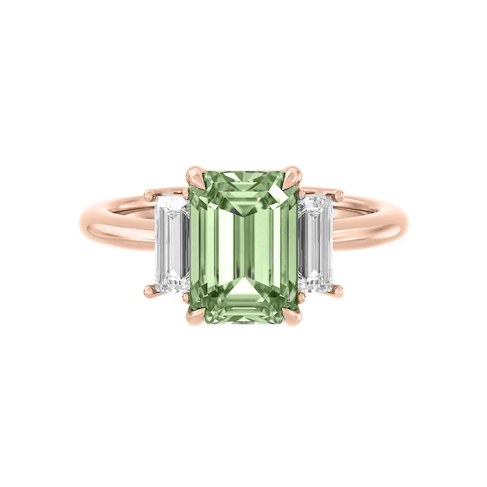 Green Emerald Cut Sapphire Engagement Ring