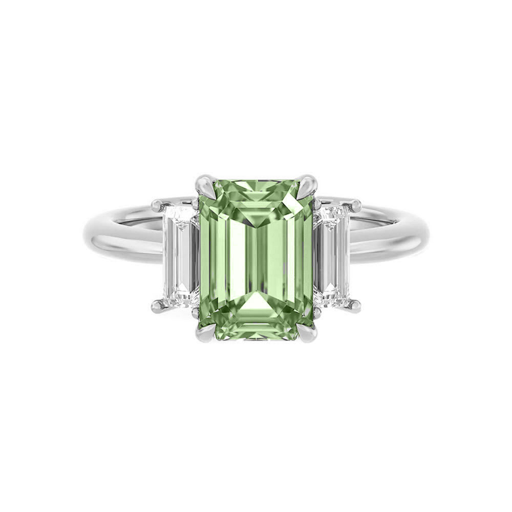 Green Emerald Cut Sapphire Engagement Ring