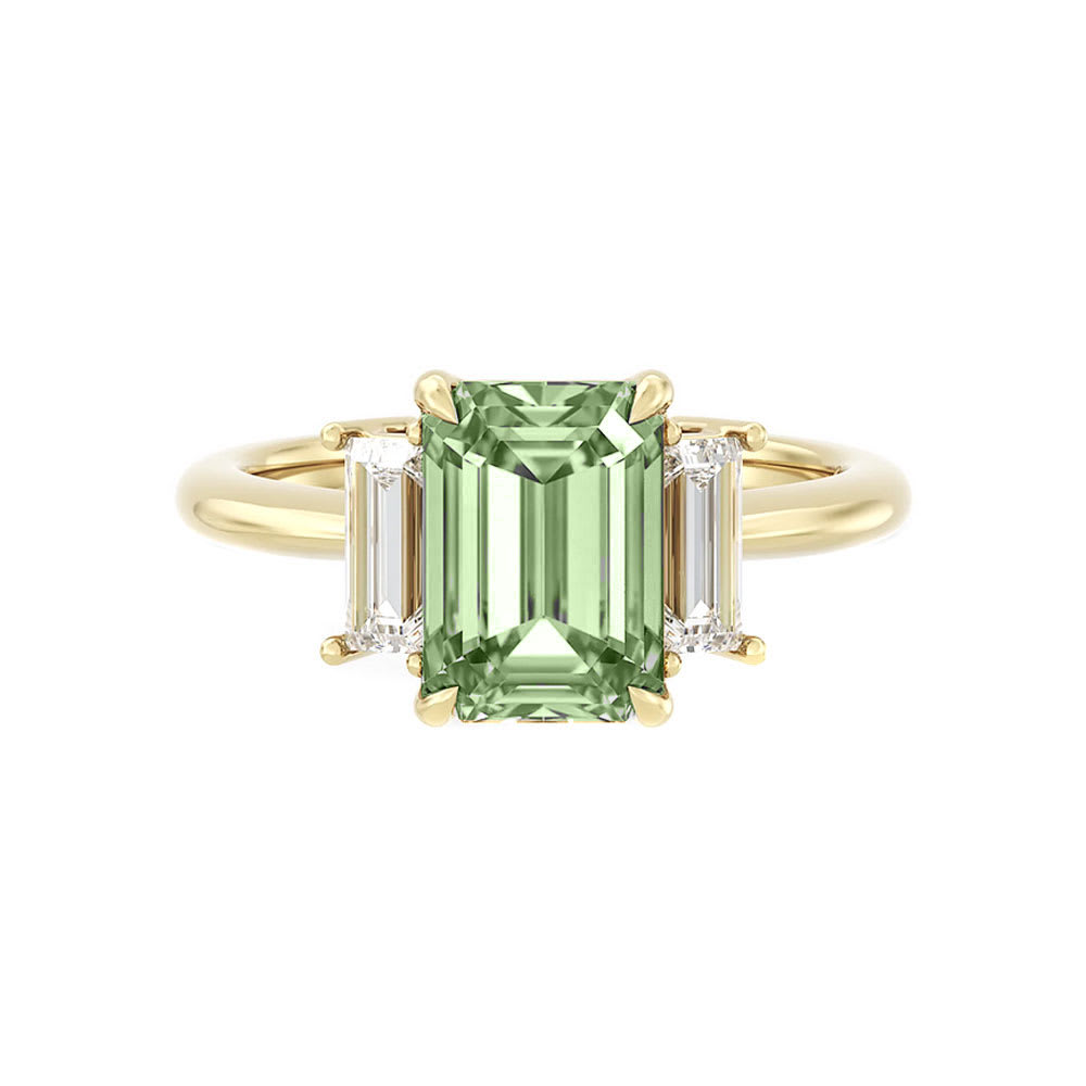 Green Emerald Cut Sapphire Engagement Ring