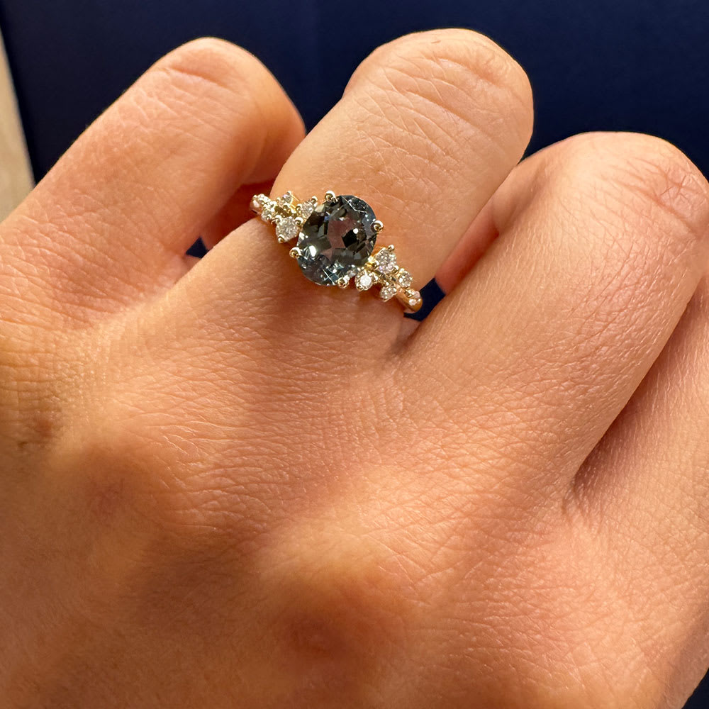 Lab grown green sapphire and diamond ring