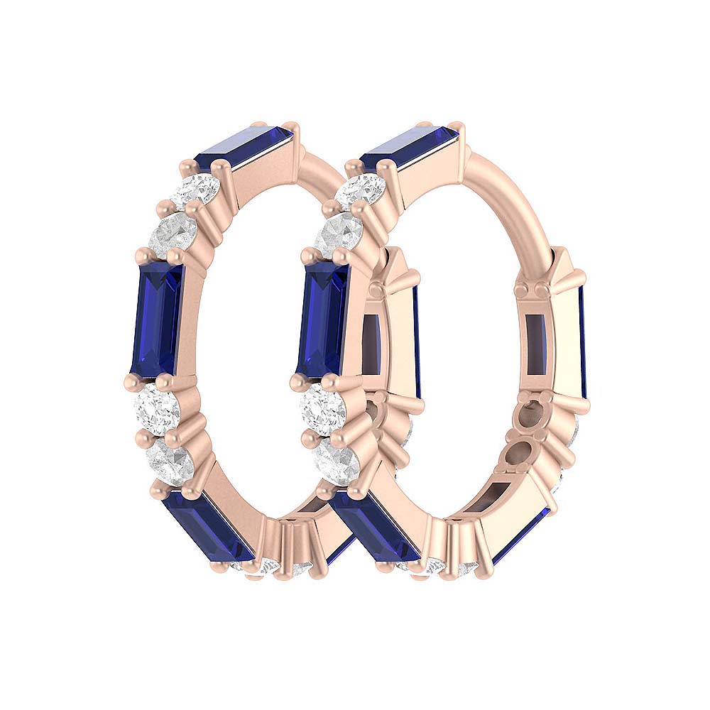 Sapphire Baggettes and round diamonds huggies