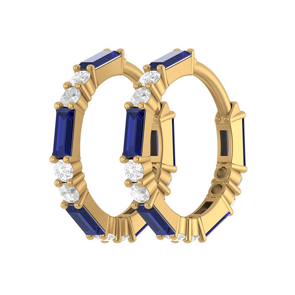 Sapphire Baggettes and round diamonds huggies