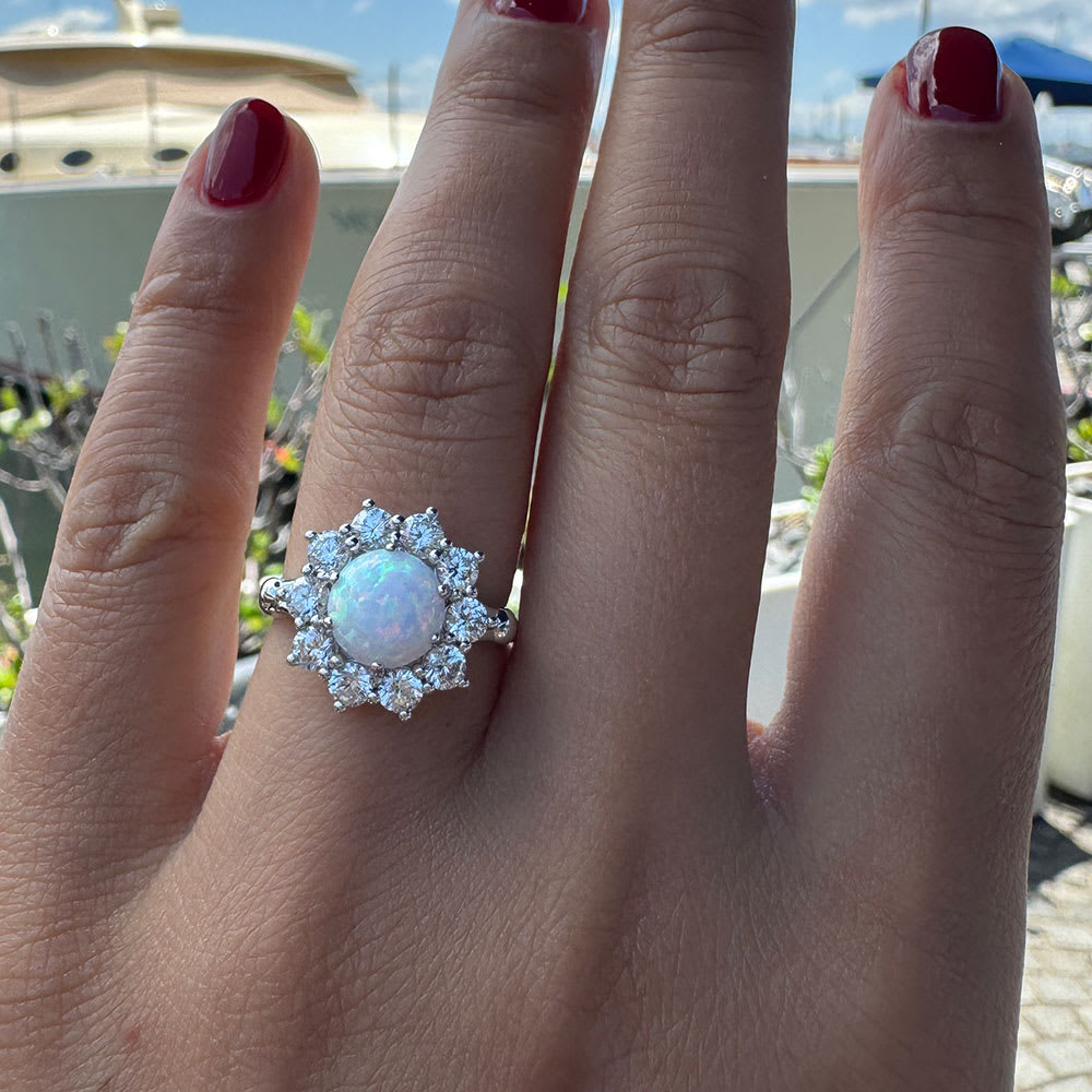 Natural Australian opal with diamond ring