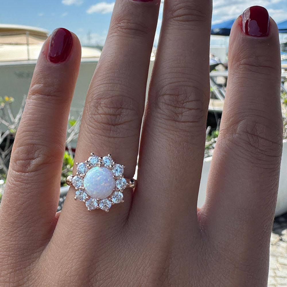 Natural Australian opal with diamond ring