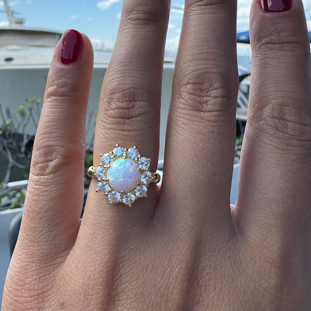 Natural Australian opal with diamond ring