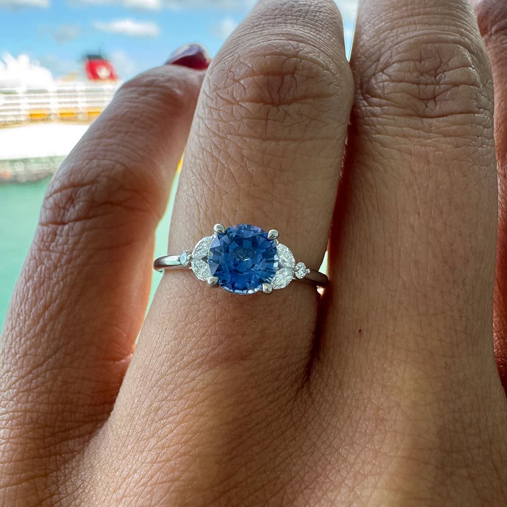 Lab Ceylon sapphire and diamond ring