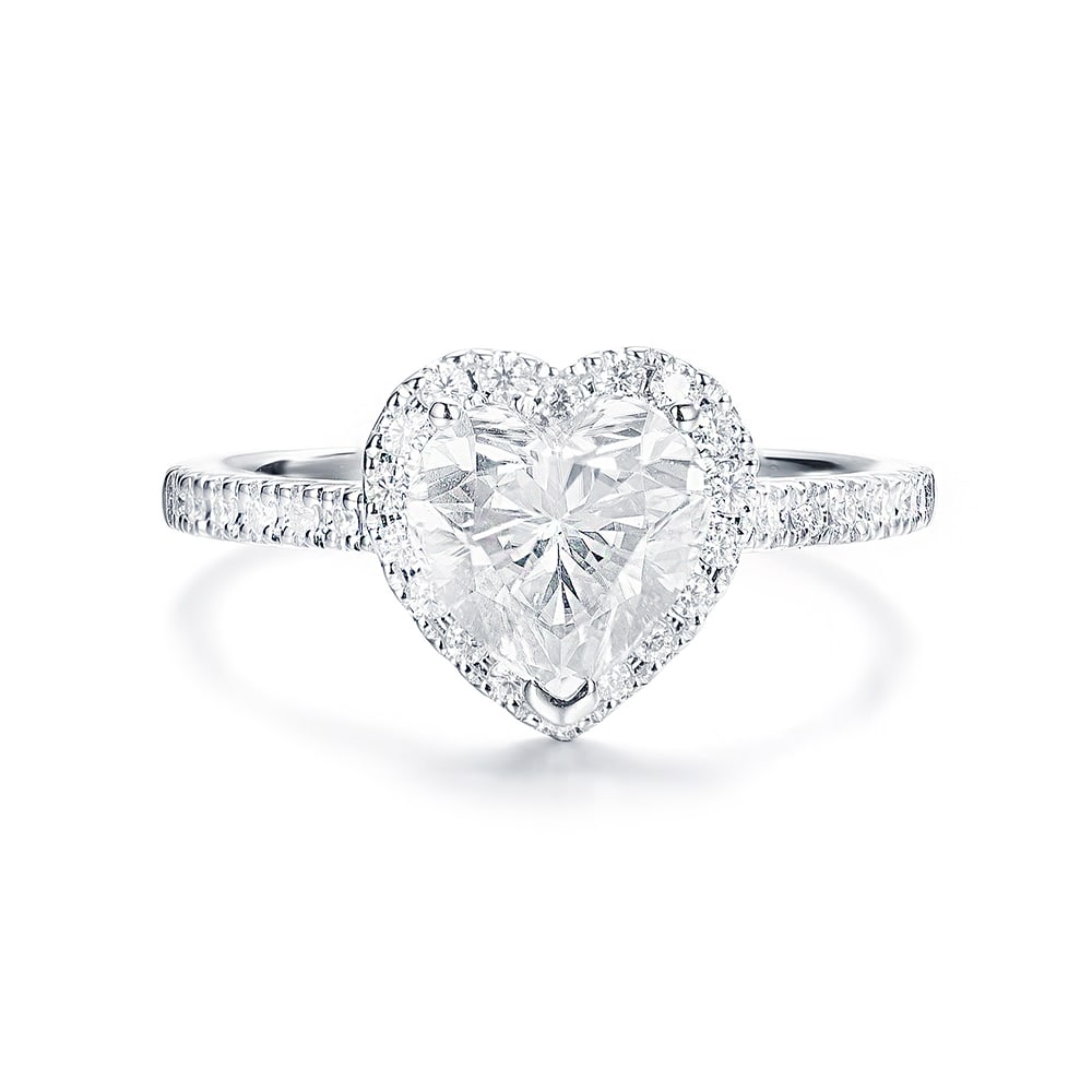 White Gold Plated Silver Heart Cut Moissanite Ring 1ct Center Stone – Luxus  Moissanite